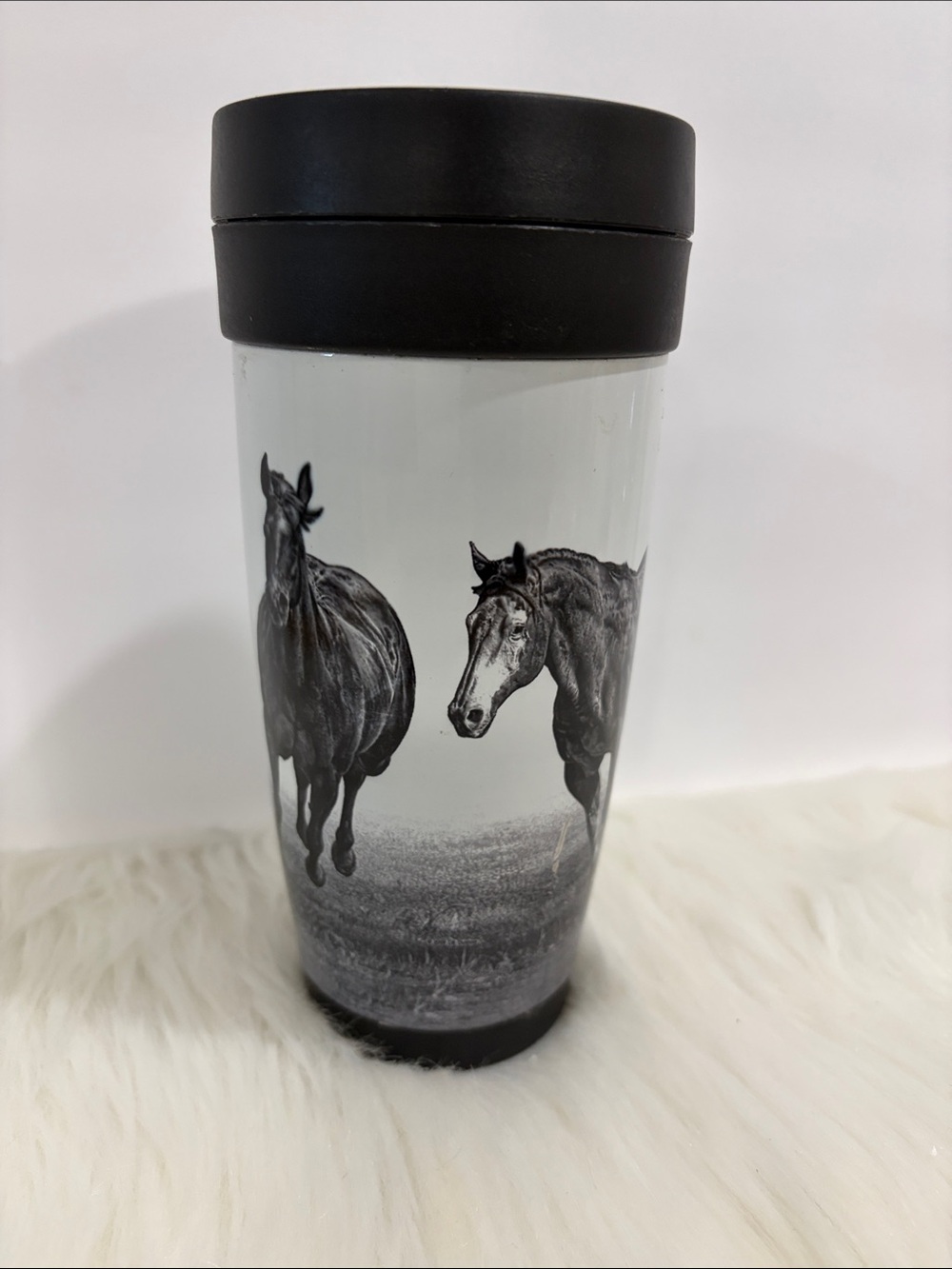 Black and White Horse Travel Tumbler - Insulated Home Dining Cup